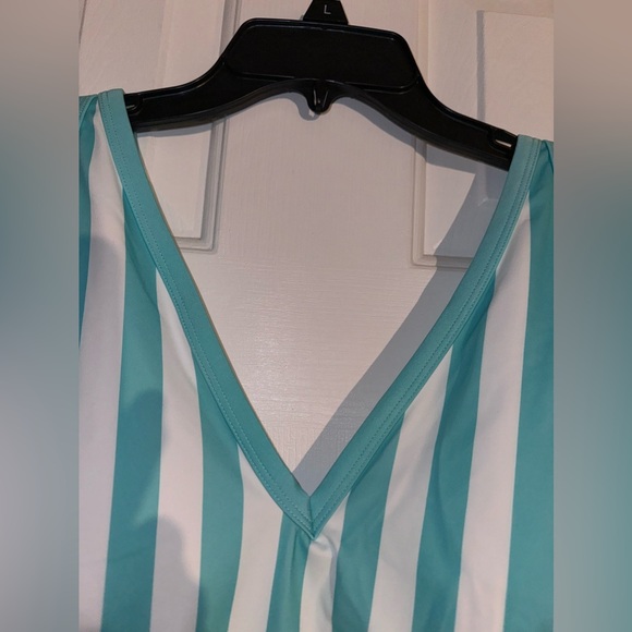 Kona Sol Women’s Turquoise & White Striped One Piece Swimsuit Size 16W, NWT - Picture 2 of 11